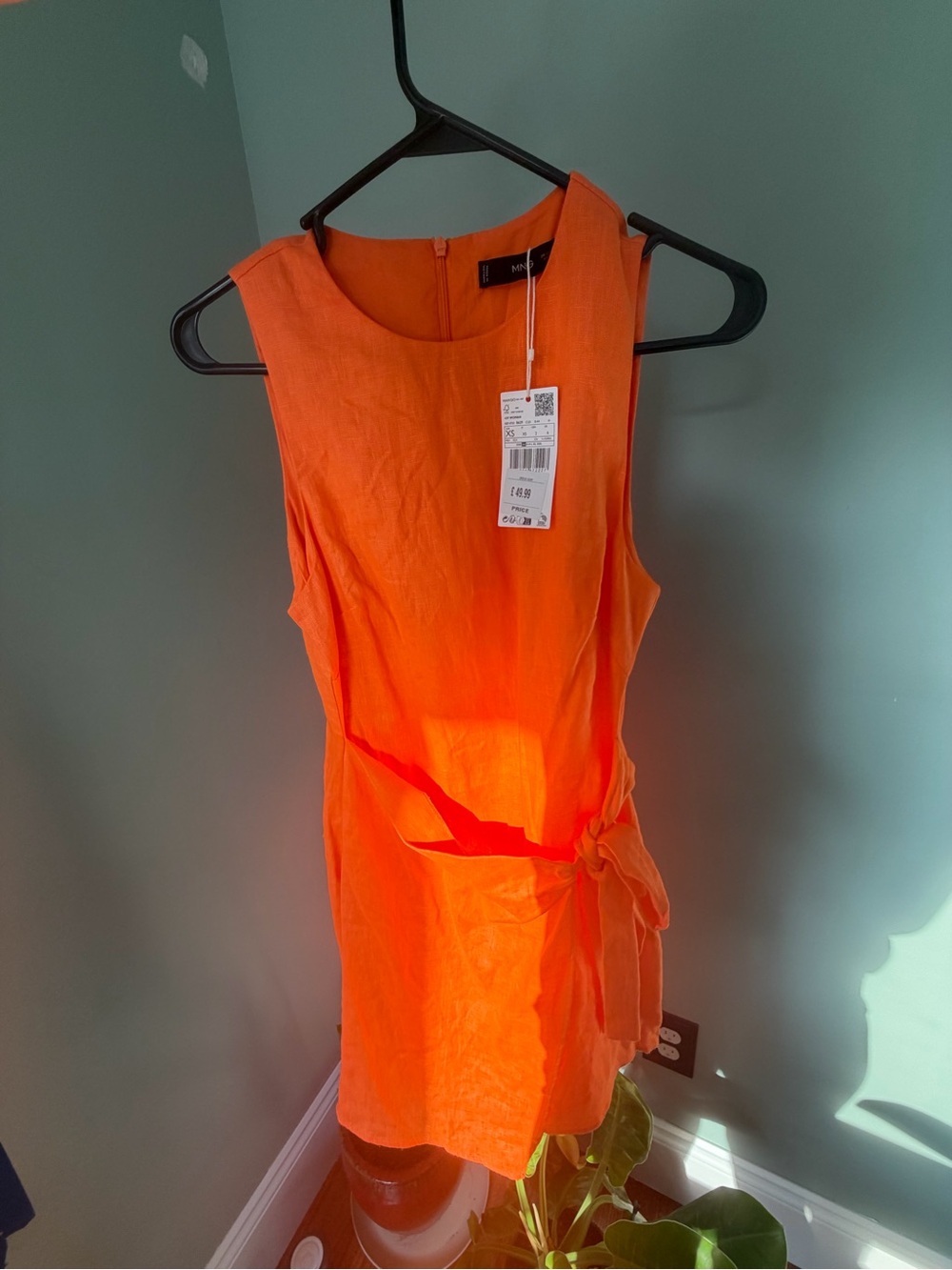 Mango XS Linen Orange Dress